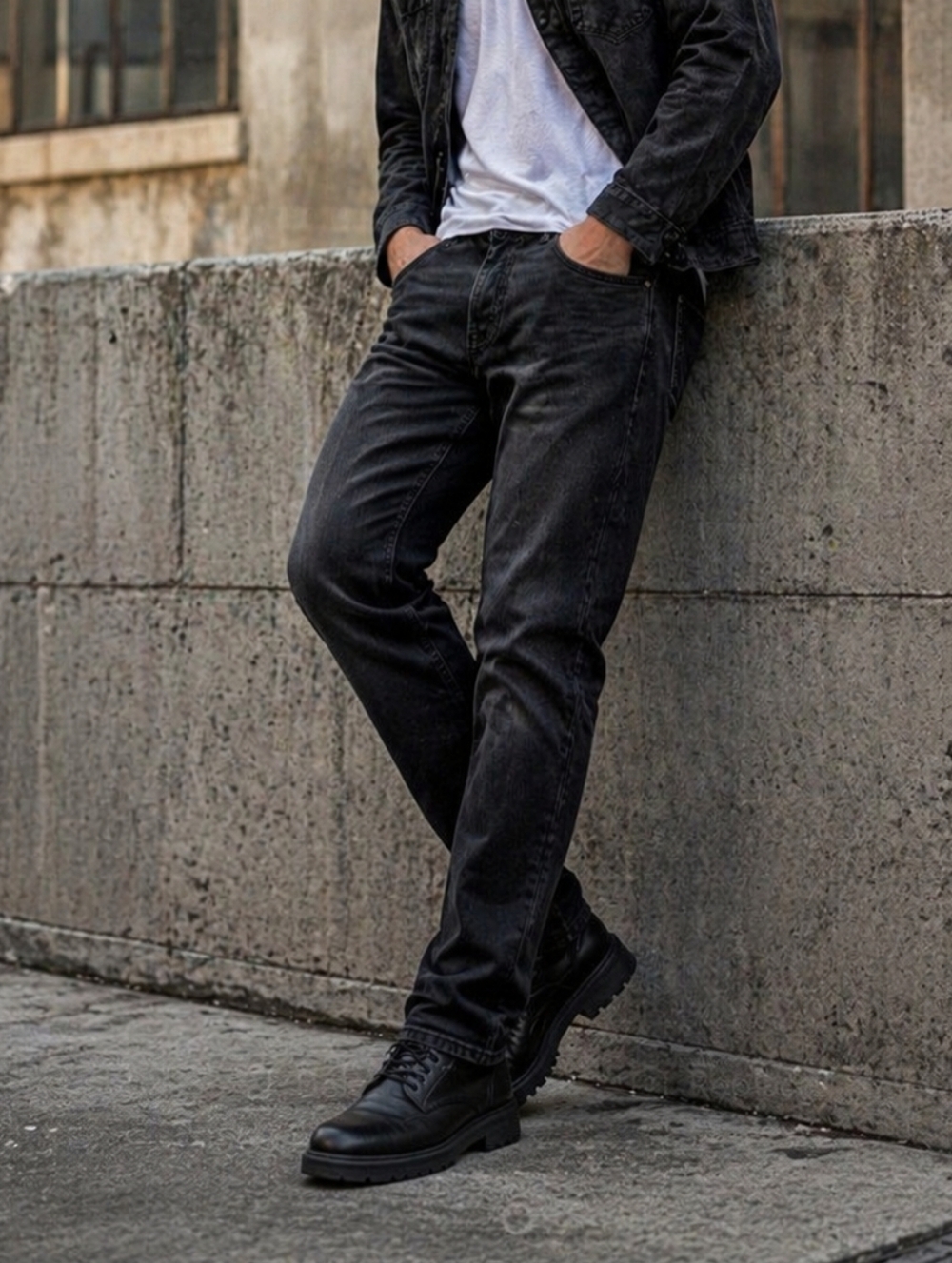 Guess Original Straight Jeans Mens Black Wash Faux Leather Pocket Trim Y2K